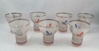 VINTAGE MID CENTURY MODERN HEAVY FROSTED GLASS COCKTAIL SHAKER SET W/ 7 GLASS 7