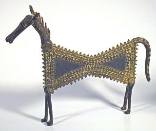 Vintage Mid - Century Modern Horse Sculpture Brass Brutalist Archaic Etruscan