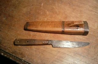 Antique Handmade Knife And Wooden Scabbard Believe To Civil War Era