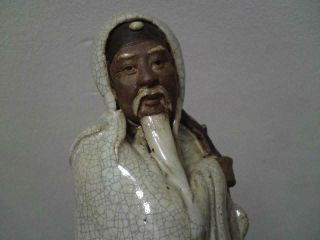 Qing Dynasty Chinese Shiwan crackle - glazed Stoneware Figure of Immortal Zen Monk 12