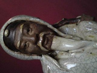 Qing Dynasty Chinese Shiwan crackle - glazed Stoneware Figure of Immortal Zen Monk 9