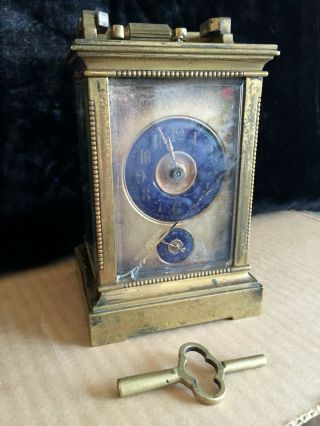 Antique French Carriage Clock Blue Porcelain Dial Repeater Alarm