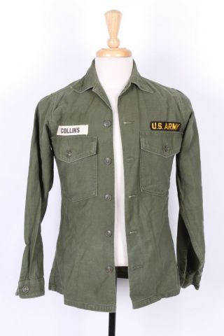 Vtg 70s Vietnam Og - 107 Sateen Utility Field Uniform Shirt Usa Mens Size Xs