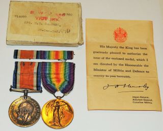 Ww1 1914 1918 Silver Victory War Medal Pair 87th Cef Canadian Grenadier Guards