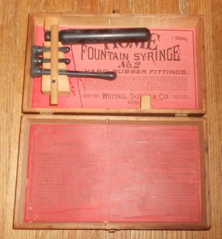 C1895 Antique Whitall Tatum & Co.  Fountain Syringe Medical Tool Set In Wood Box
