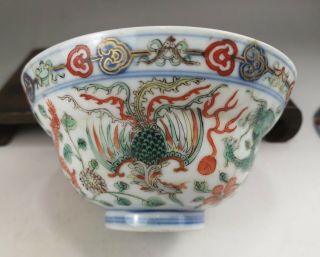 A rare/beautiful Chinese 18C famille verte bowl/cover - Qianlong mark&period 3