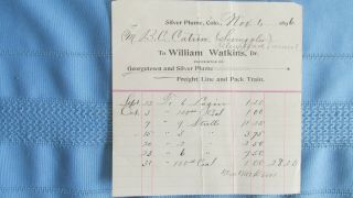 1896 Silver Plume Colo.  Watkins Freight Line & Pack Train Billhead - Smuggler Mine