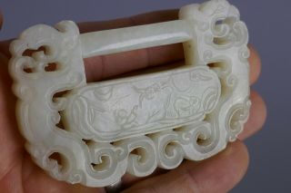 19th Century Chinese Carved Jade Inscribed Pendant Lock Work Of Art 5