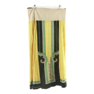 18th/19th C.  Chinese Yellow Silk Damask Two Panel Wedding Skirt