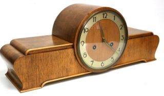 Vintage Walnut Antique Art Deco Junghans 8 Day 5 Gong Striking Mantel Clock 9