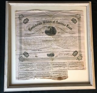 1863 Confederate States Of America Civil War Cs Loan $100 Uncut Loan Coupons