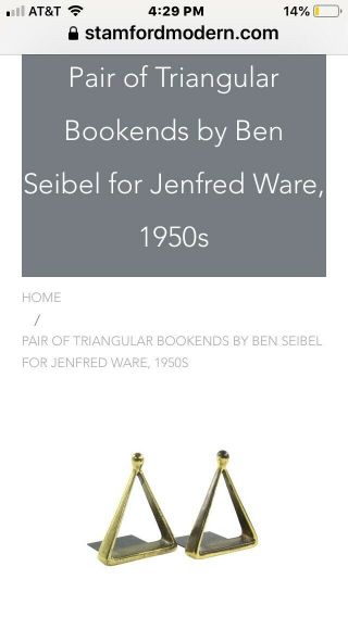 Mid Century Ben Seibel For JenfredWare Brass Triangle Book Ends 8