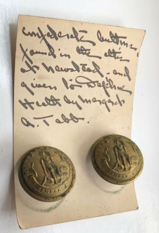 Pair Civil War Confederate Virginia State Buttons On Provenance Note (non Dug)