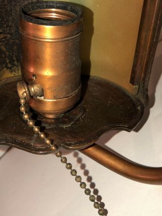 Antique E MILLER Reverse Paint LAMP Art Deco Arts Craft Brass Copper Student Old 5