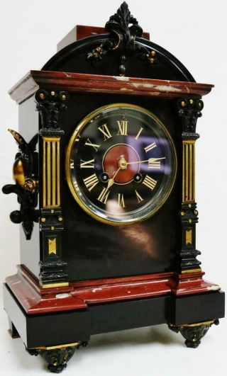 Rare Antique French Slate Marble Striking Mantel Clock 8day Ornate Architectural