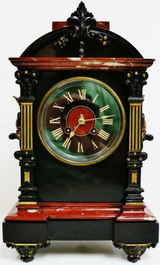 Rare Antique French Slate Marble Striking Mantel Clock 8Day Ornate Architectural 2