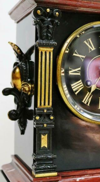 Rare Antique French Slate Marble Striking Mantel Clock 8Day Ornate Architectural 3