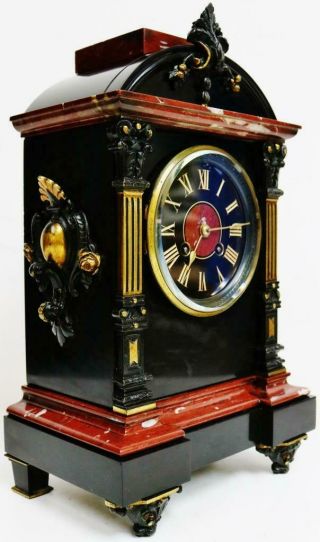 Rare Antique French Slate Marble Striking Mantel Clock 8Day Ornate Architectural 4