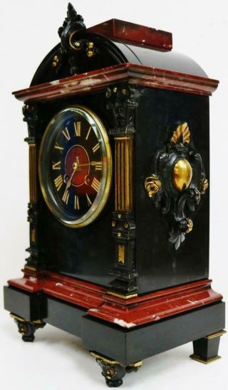 Rare Antique French Slate Marble Striking Mantel Clock 8Day Ornate Architectural 7