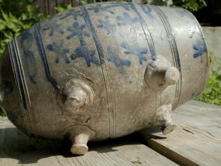 1830 OLD ANTIQUE BRANDY KEG FRANCE STONEWARE PRIMITIVE POTTERY CROCK COBALT BLUE 11