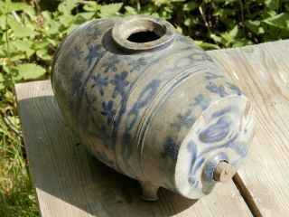 1830 OLD ANTIQUE BRANDY KEG FRANCE STONEWARE PRIMITIVE POTTERY CROCK COBALT BLUE 4