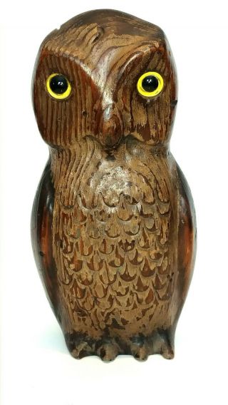 Antique,  Vintage Wooden Owl Decoy And A Signed Folk Art Aafa