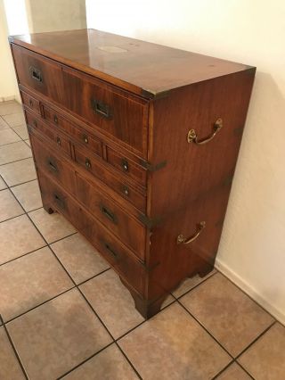 Antique England Mahogany Campaign Chest/Desk Nine Drawers With Key One Of A Kind 11