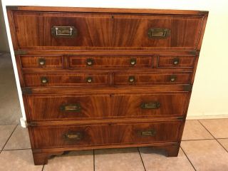Antique England Mahogany Campaign Chest/Desk Nine Drawers With Key One Of A Kind 4