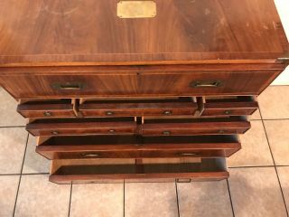 Antique England Mahogany Campaign Chest/Desk Nine Drawers With Key One Of A Kind 5