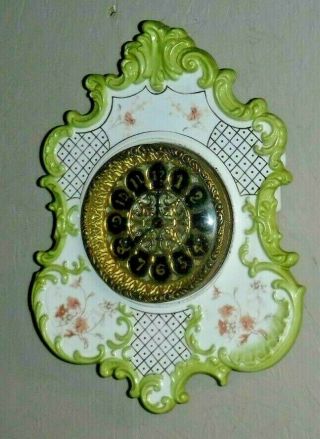 Antique Ansonia Double Spring Gallery Wall Clock Porcelain Lever Action
