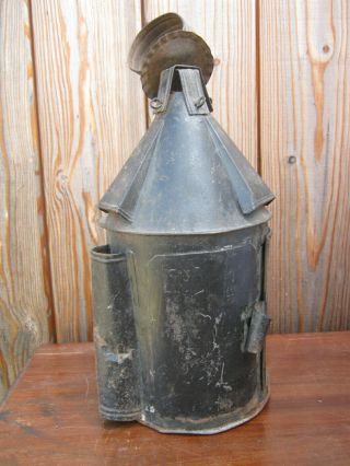 Antique 1800 ' s large primitive tin candle lantern with horn window 2