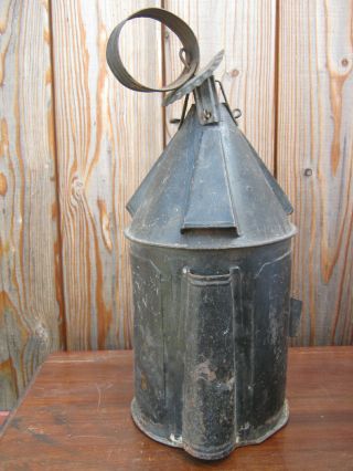 Antique 1800 ' s large primitive tin candle lantern with horn window 3