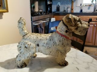 ANTIQUE HUBLEY CAST IRON SEALYHAM TERRIER DOG STATUE DOORSTOP PAINT 3