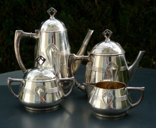 Antique German Wmf Silverplated Coffee Tea Set Art Nouveau Jugendstil