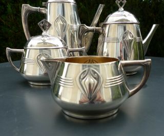 Antique German WMF silverplated coffee tea set art nouveau jugendstil 2