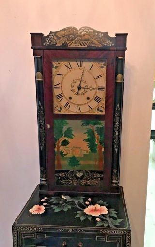 Antique Seth Thomas Wooden Clock Cir 1817 - 1830