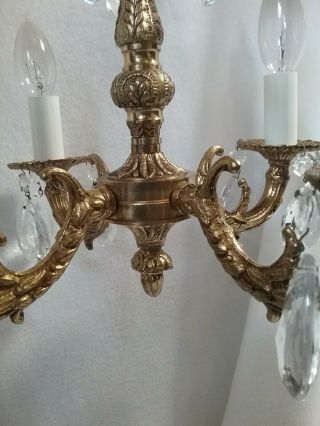 Vintage Petite Brass Crystal Chandelier 12.  5 