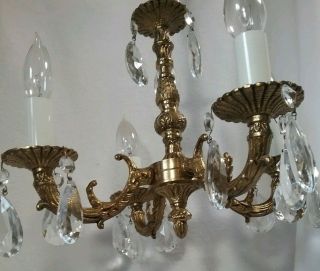 Vintage Petite Brass Crystal Chandelier 12.  5 