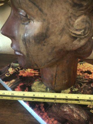 French Art Deco Mannequin Head Carved Wood Millener 1920s 10
