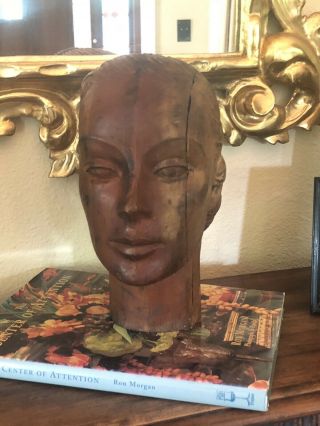 French Art Deco Mannequin Head Carved Wood Millener 1920s 2