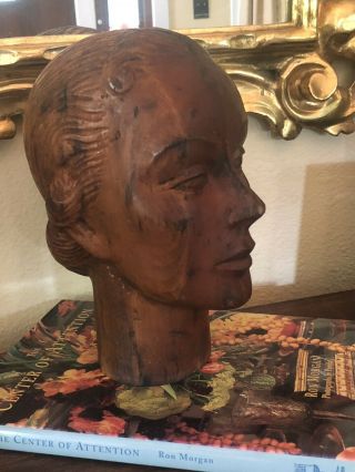 French Art Deco Mannequin Head Carved Wood Millener 1920s 3