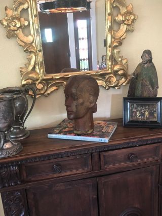 French Art Deco Mannequin Head Carved Wood Millener 1920s 4