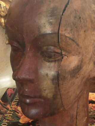 French Art Deco Mannequin Head Carved Wood Millener 1920s 7