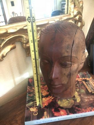 French Art Deco Mannequin Head Carved Wood Millener 1920s 9