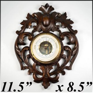 Antique Hand Carved Black Forest Wall Barometer,  Aneroid &