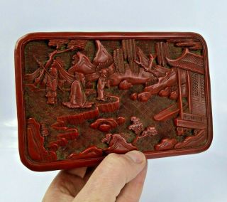Chinese Antique Cinnabar Red Lacquer Large Box Deep Carved Qing C18th /19th Fine