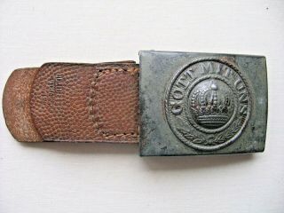 Ww1 Imperial Germany,  Prussian Belt Buckle,  In Iron,  With Leather Tab Marked.