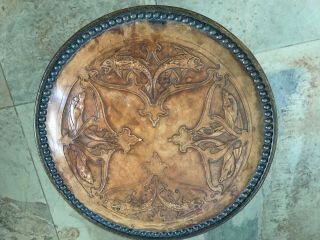 RARE ARTS AND CRAFTS STOOL LEATHER FISH PATTERN TOP 2