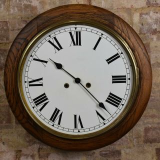 Antique Oak Wall Clock School Station Clock Replacement Quartz Movement Shallow
