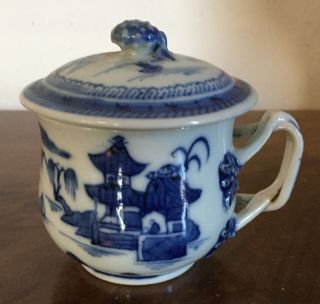 Chinese Export Porcelain Cup & Cover Pot De Creme 19th C.  Canton Blue And White